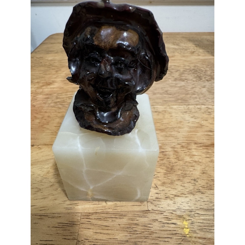Shep Shapiro Carved Apple Core Old Lady Figurine on Marble Base - Vintage